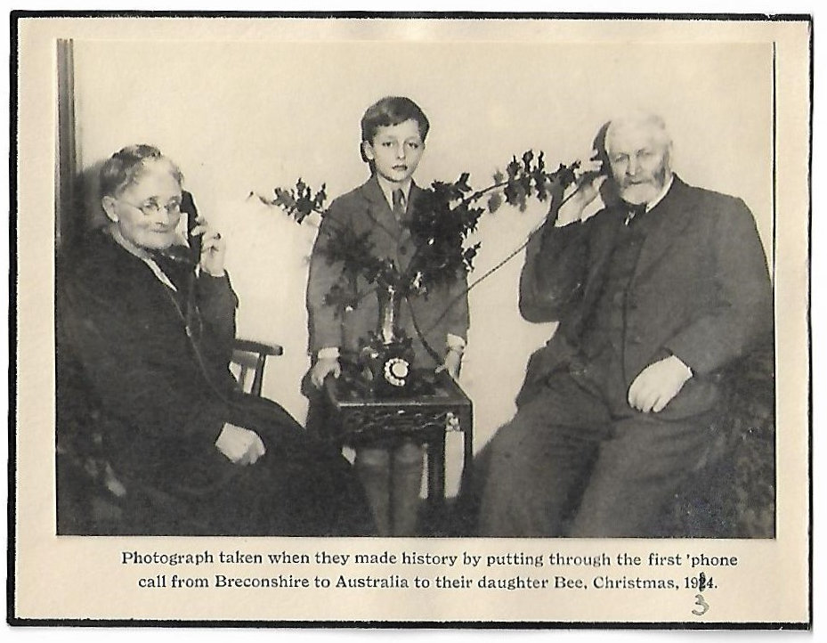 The first telephone call to Ausralia from Breconshire 1934 by the Price's of Aber Farm