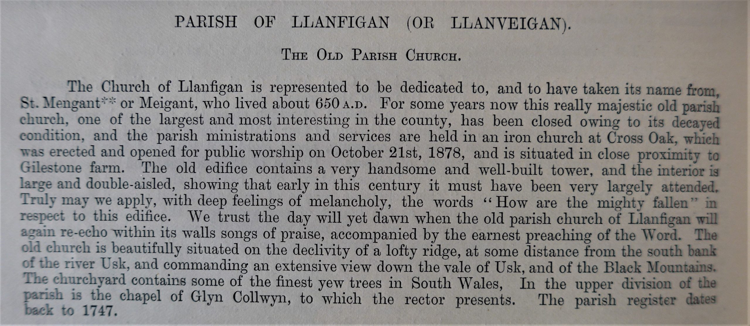 Llanfeugan Church History of Breconshire 1866