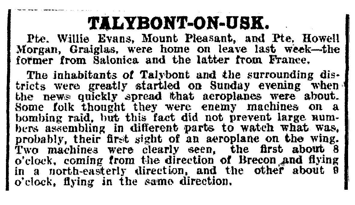 Newspaper report of aircraft 6th June 1918