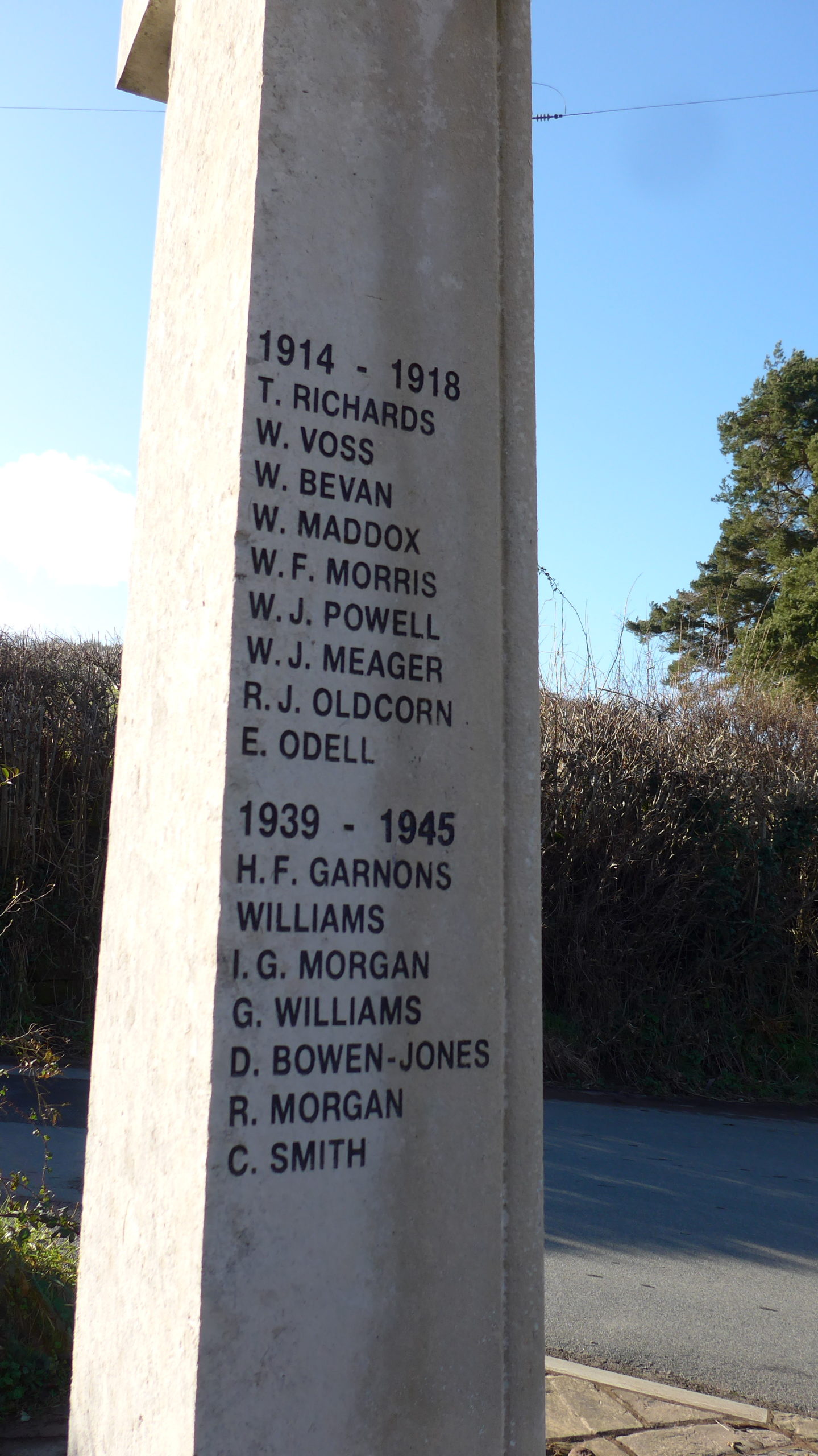 War Memorial Names from Llandetty and Llansantffraed added in 1980's