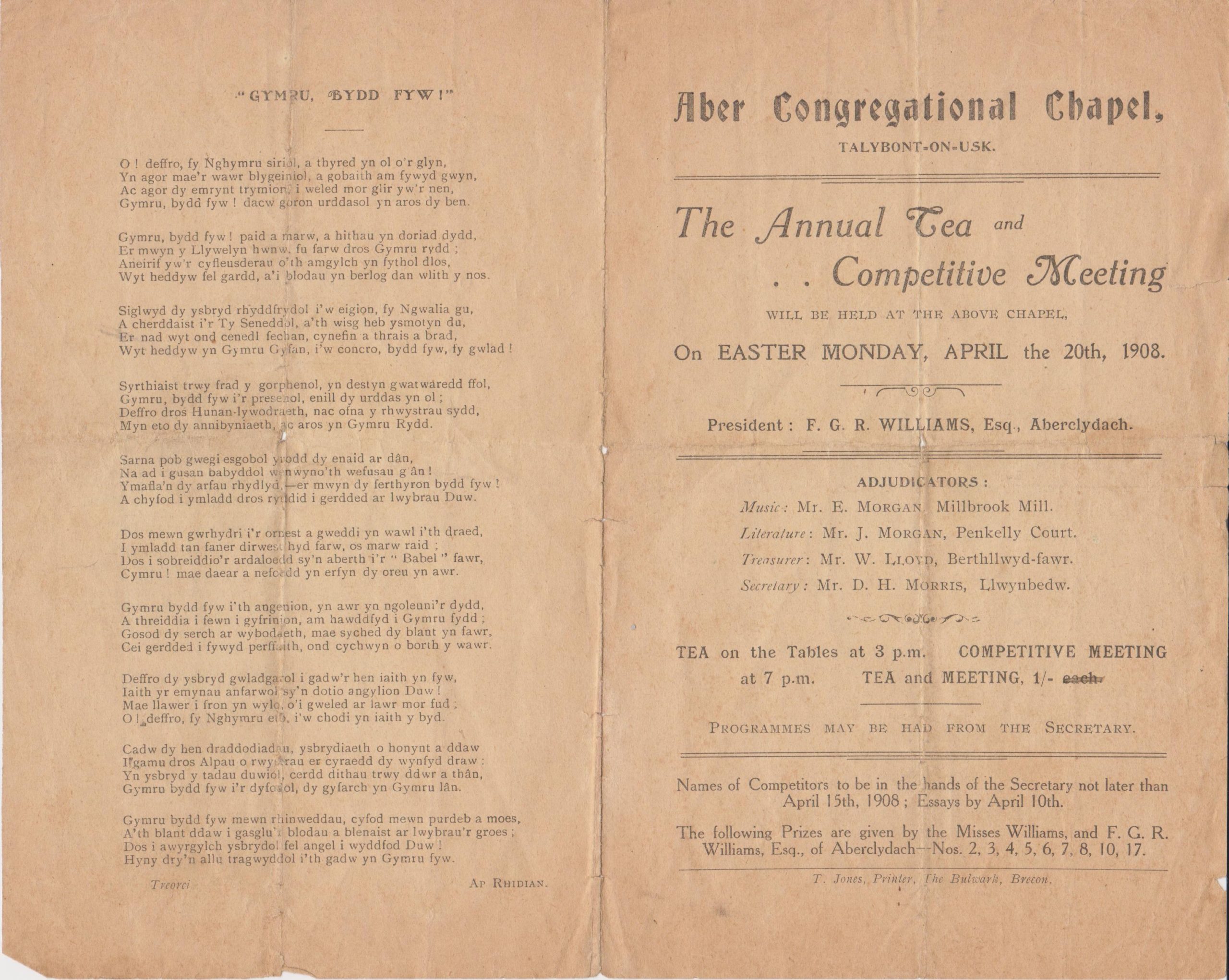 Aber Chapel Concert 1908