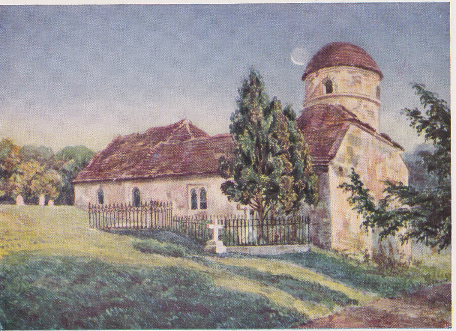 Painting of the old Llansantffraed Church