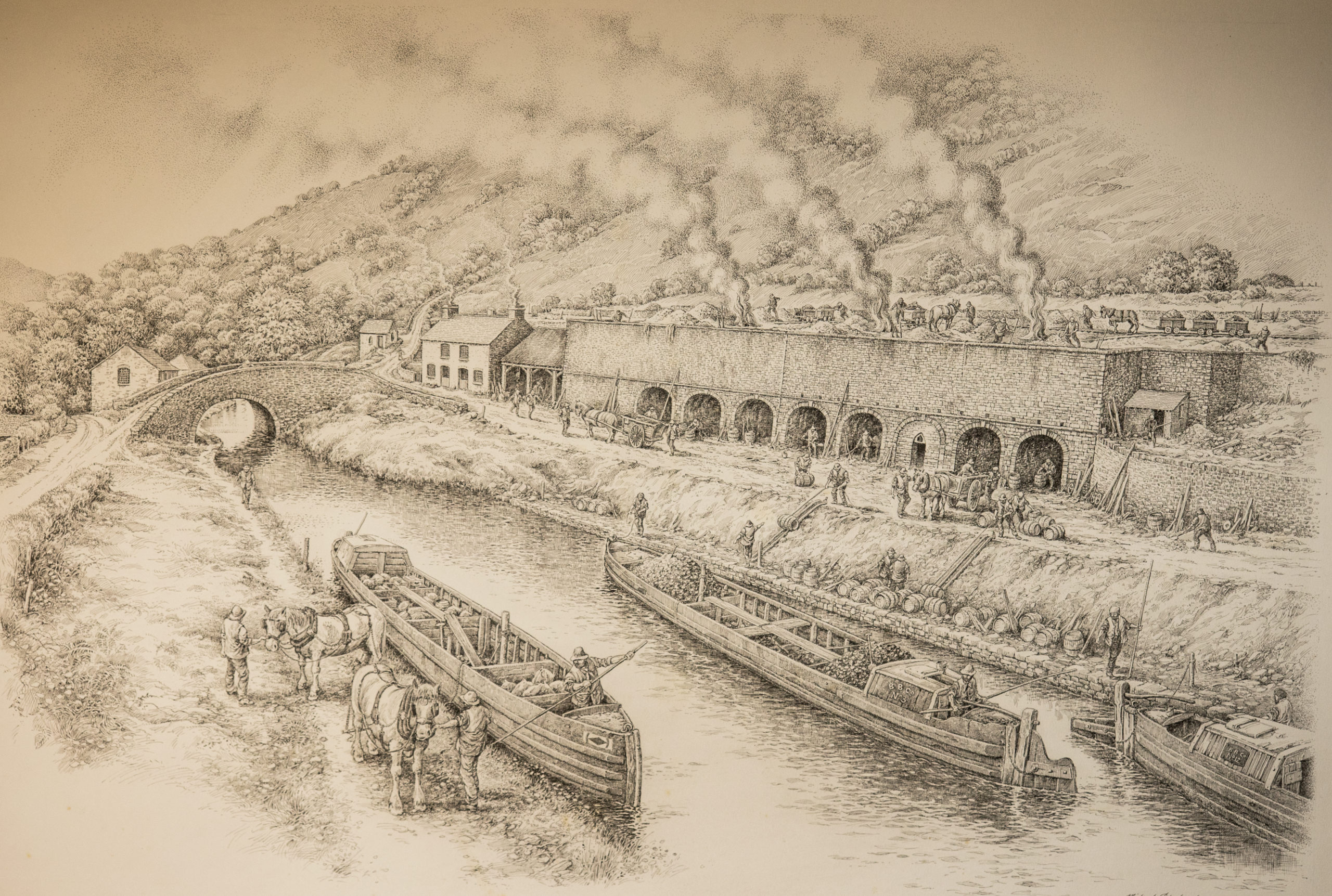 Pen & Ink drawing Talybont Wharf