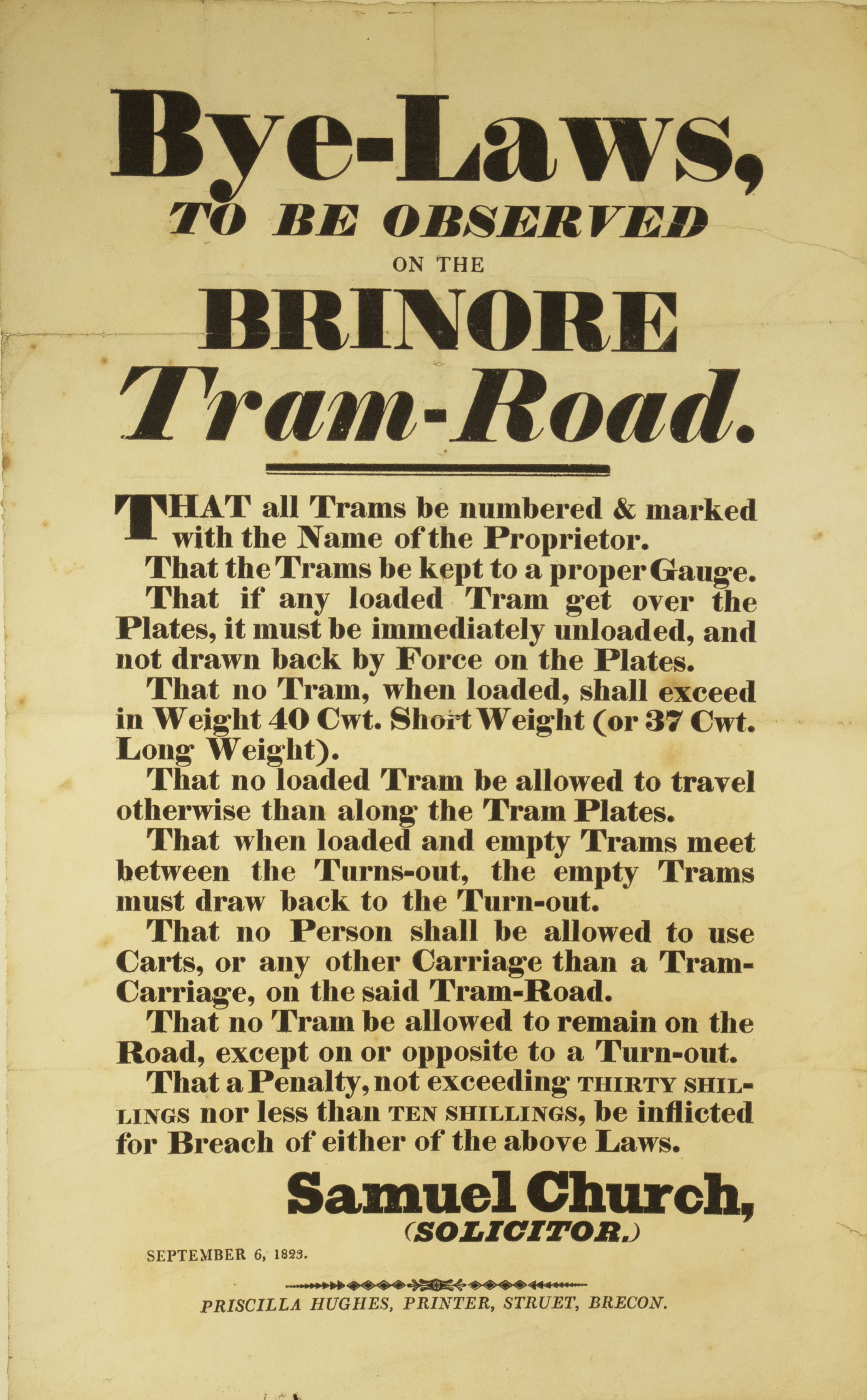 Brinore Tram Road Bylaws for operation