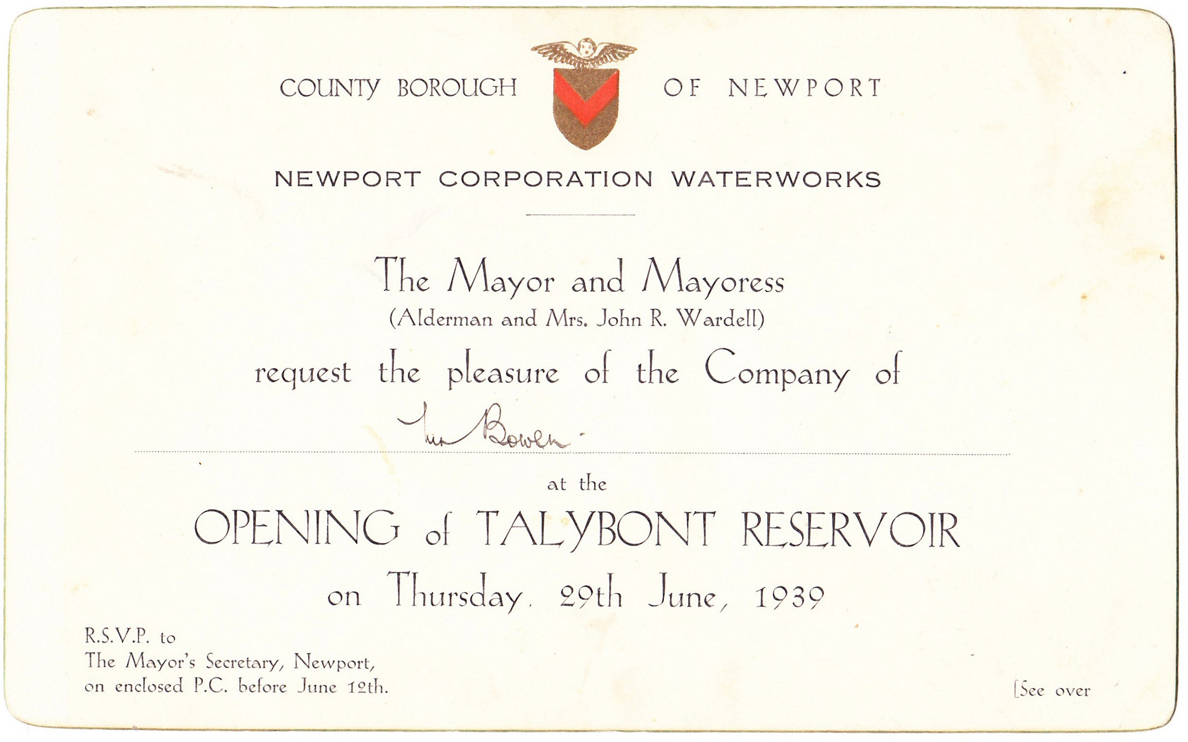 Invitation to the opening of the reservoir 1939